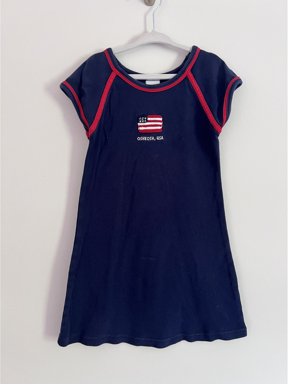 Vintage Y2K OshKosh Navy Red American Flag Short Sleeve Dress